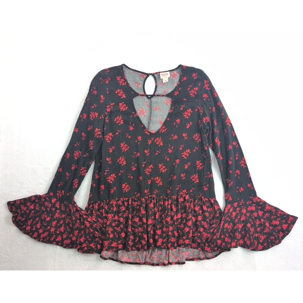 Mossimo Fairy Forest Romantic MoodyFloral Flutter Sleeve Keyhole Top Women's M